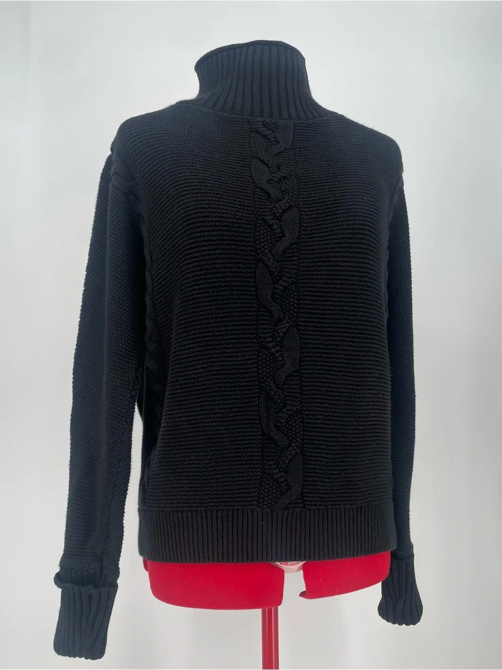 GAP 100% Cotton Black Chunky Cable Knit Fold-over Cuff Mock Neck Sweater